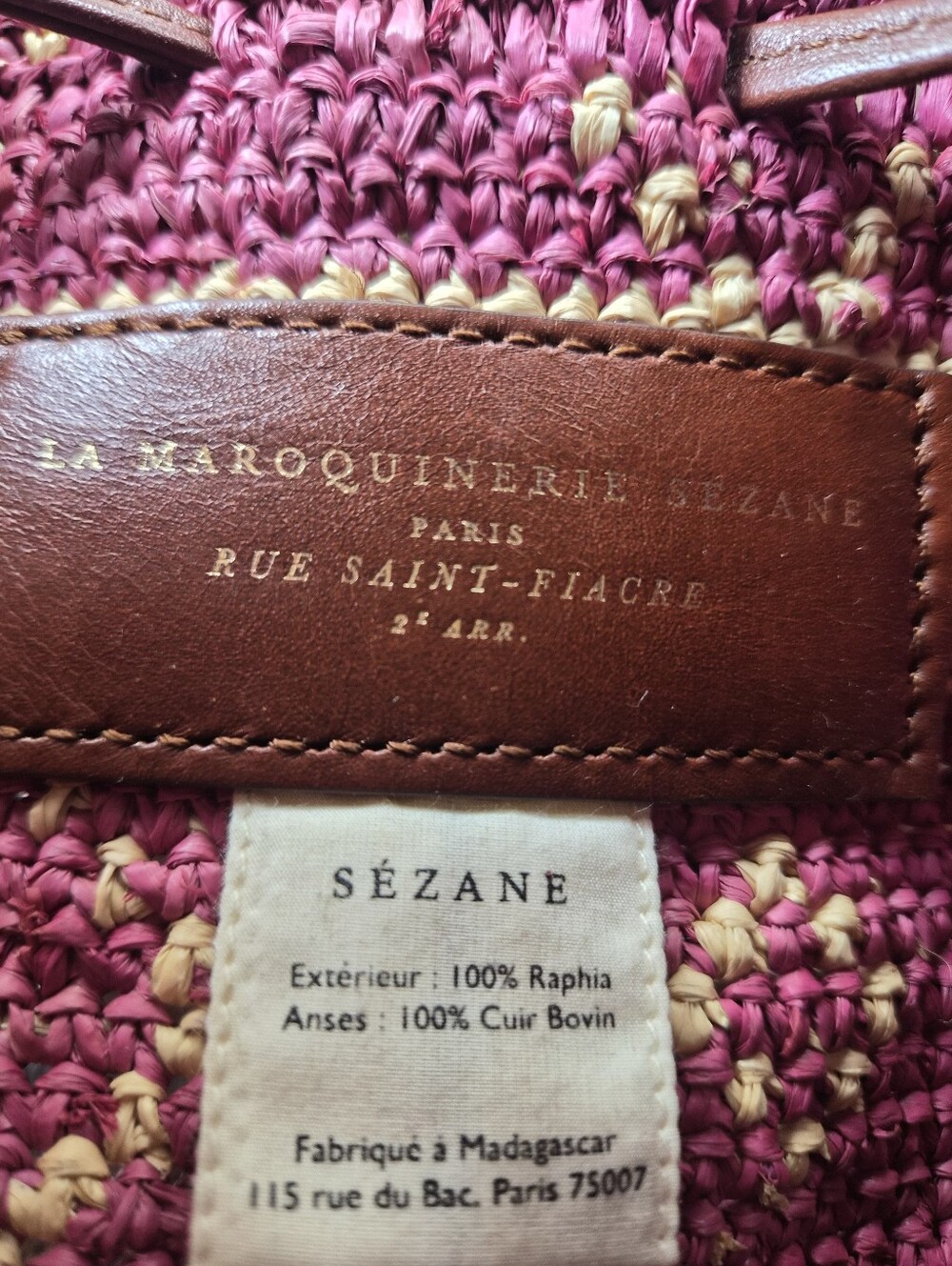 * NWT* [Sezane] Farrow Bucket Bag In Bougainvillia, Raffia - Picture 10 of 16